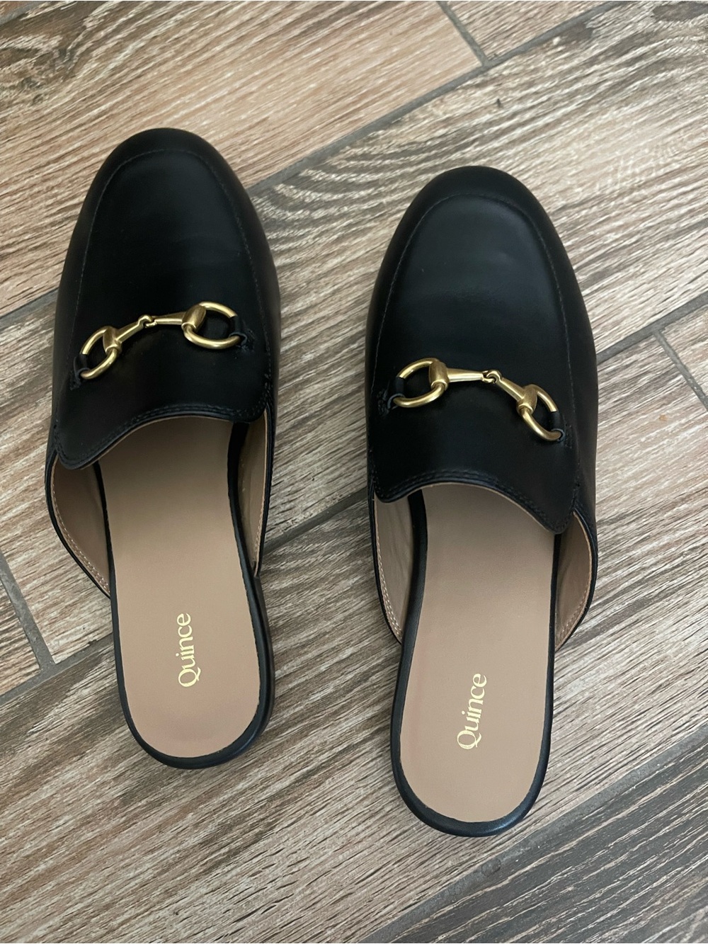 Quince Black Leather Mule Loafers with Gold Hardware Sz 9
